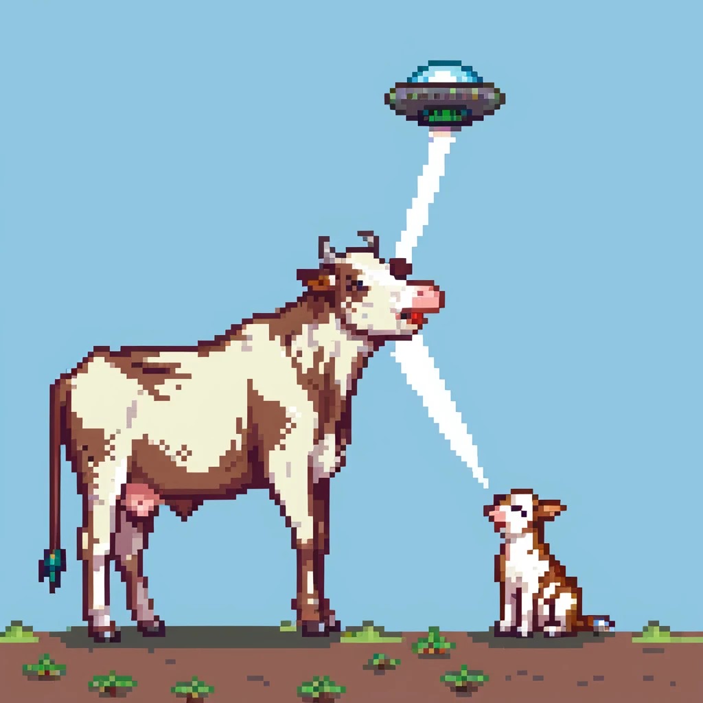 cow being sucked up by a ufo emoji