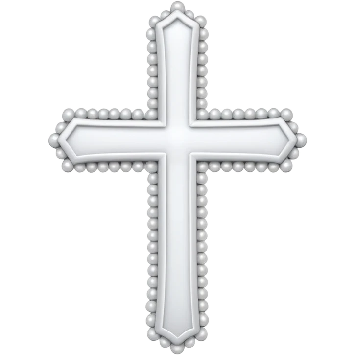 Elegant emoji icon of a white cross made of white beads, glossy surface, subtle shadows, pure white palette, centered emoji