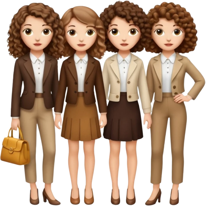 3 white girls, all of off this with brown hair but one whit straight one whit curly and one whit very curly(aesthetic)and chic clothes emoji