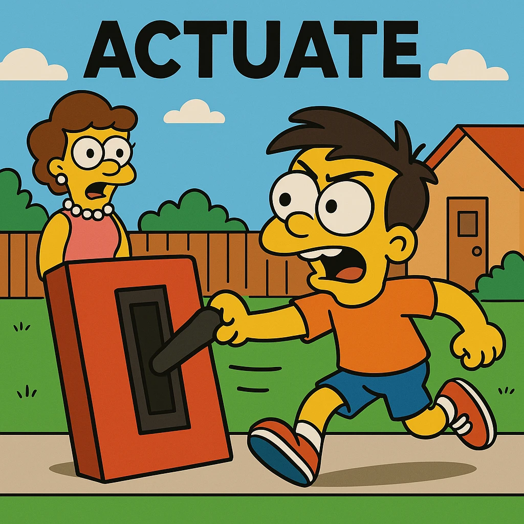 To actuate – to make something start or move.
A switch actuates the machine.
 emoji