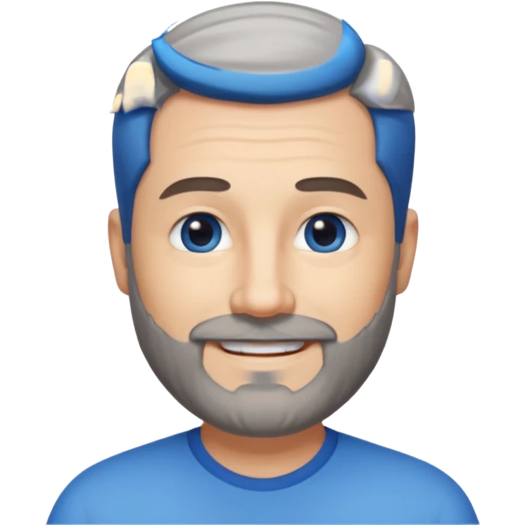 A middle-aged man with a medium black and gray beard, short dark hair cut to the scalp on the sides and combed back on top, blue eyes, smiling, light skin tone emoji