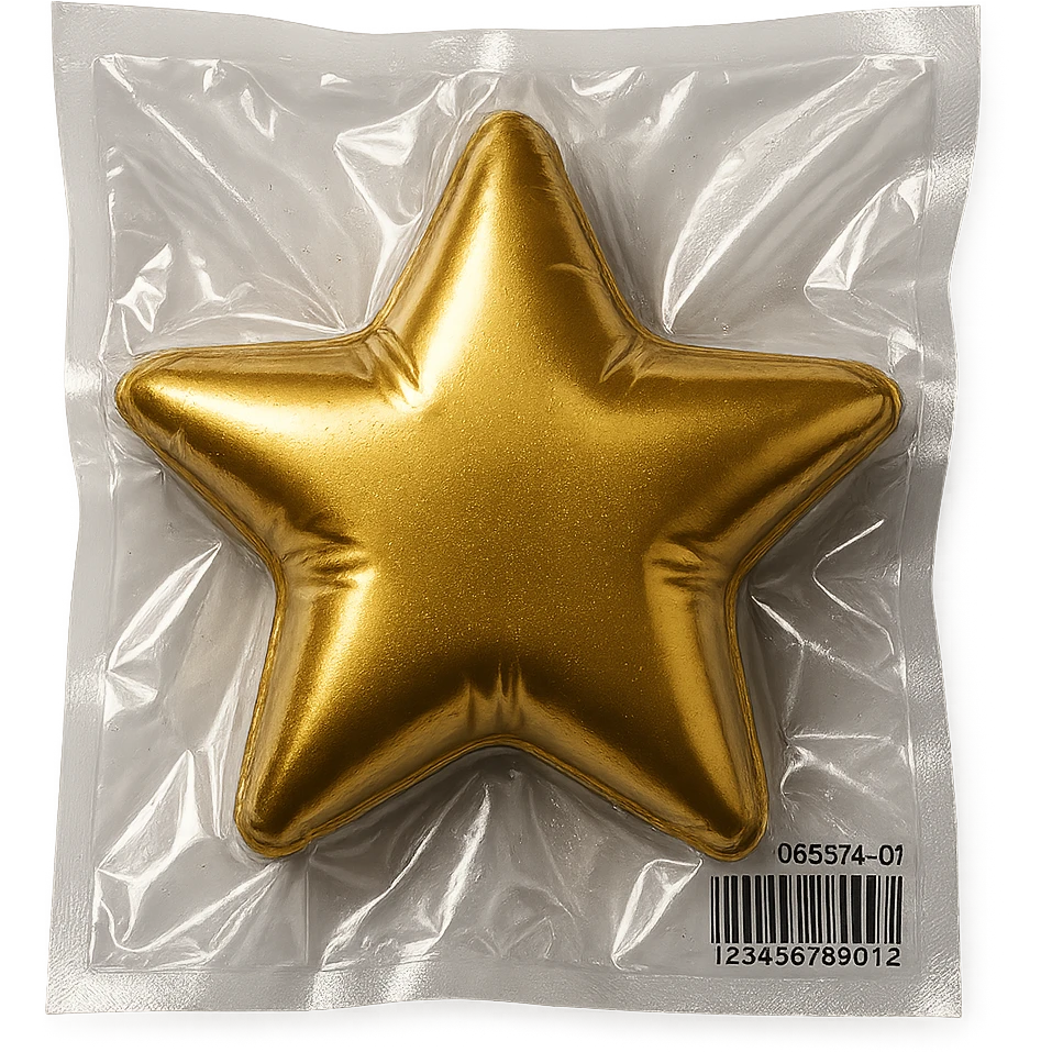 star, metallic and inflated appearance, vacuum-sealed style emoji