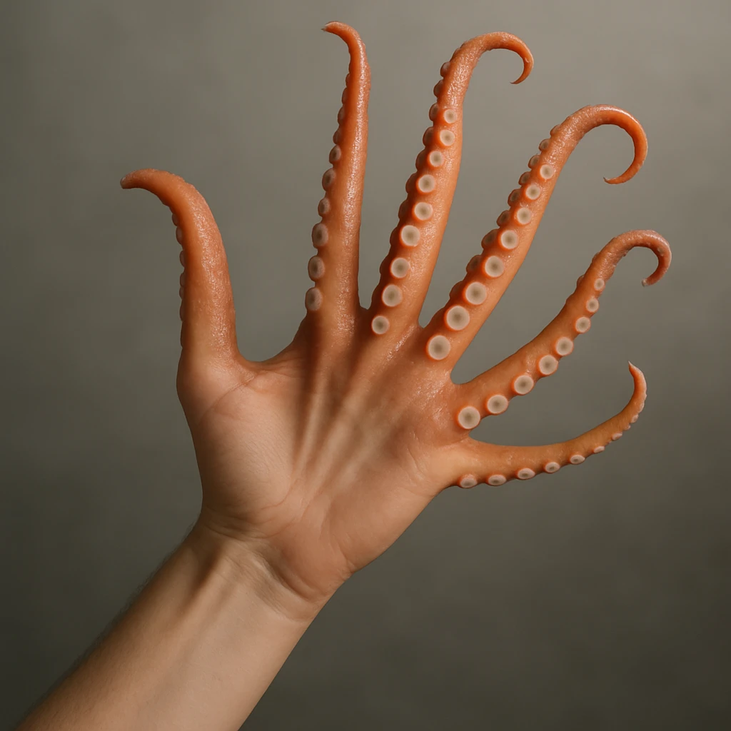 hand with tentacles instead of fingers, realistic style emoji