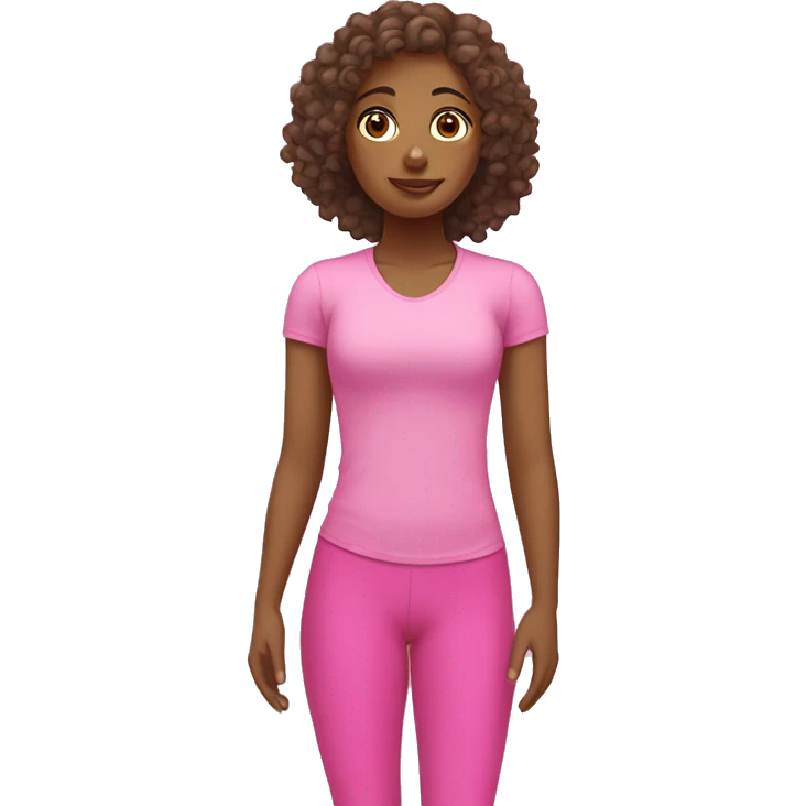 Brown girl with long curly hair doing Pilates and wearing pink emoji