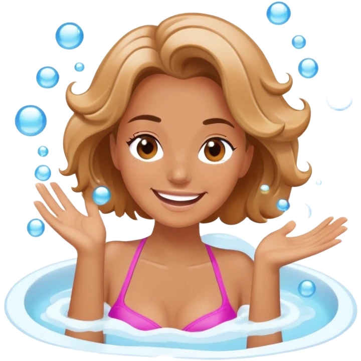 Happy woman enjoying hot tub with bubbles emoji