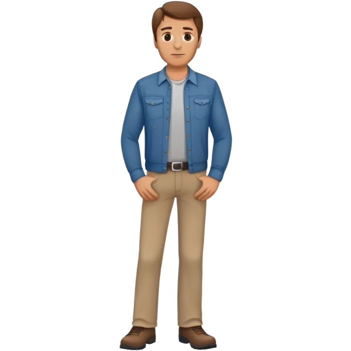 western Caucasian middle aged male, brown hair, standing, casual clothes and shoes, with hands on hips emoji