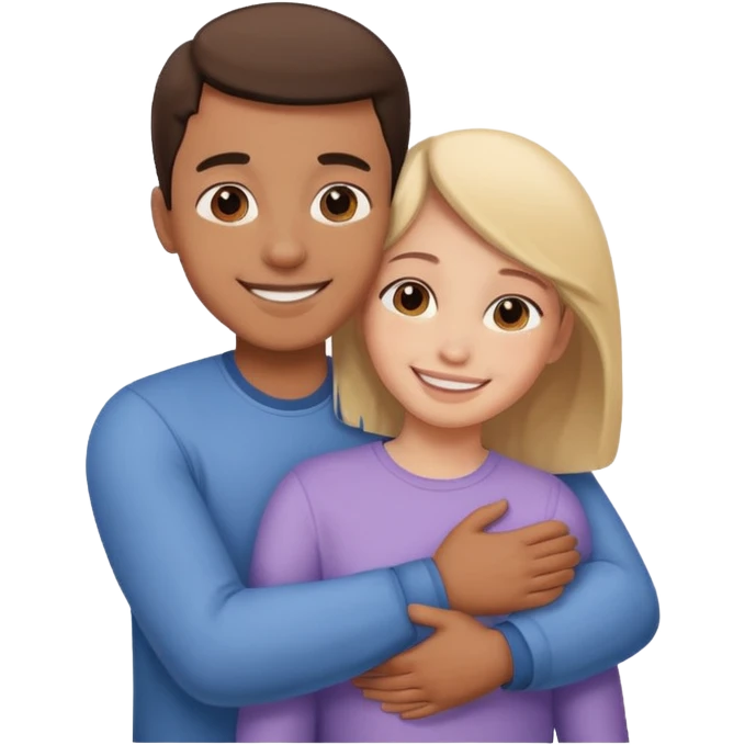 Texte ´Gros câlin’, en dessous un homme fait un câlin à sa sœur.  emoji