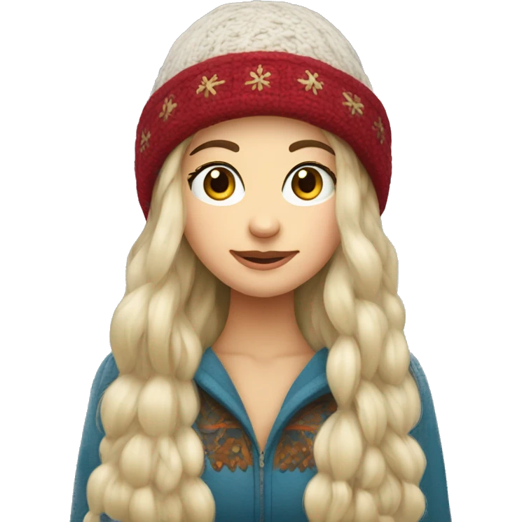 Super long hair Russian girl in russian winter hat emoji