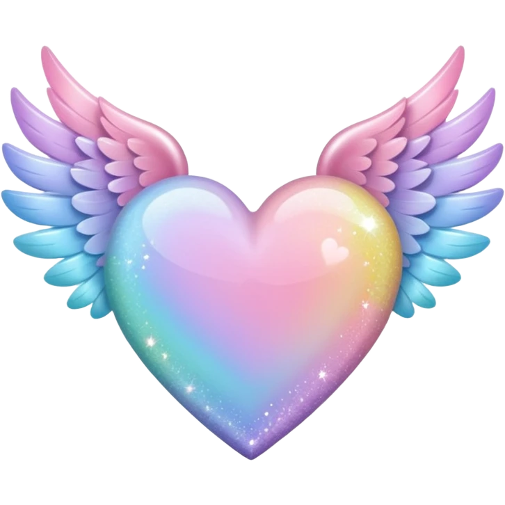 ombré heart with big full pastel wings with glitter emoji