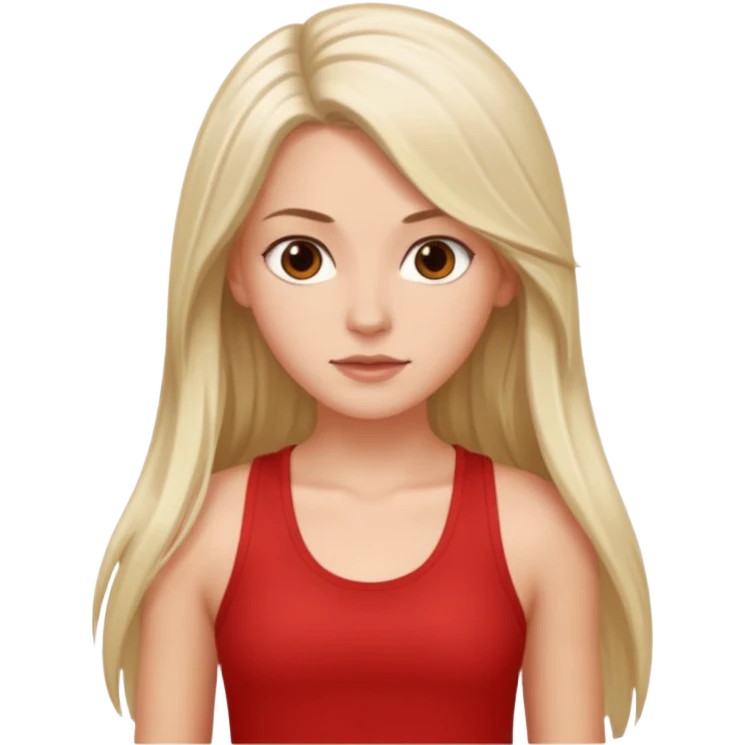 White girl with long 3B hair with brown eyes and a red tank top emoji