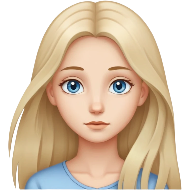 Defined Girl with long thin mid-toned hair, sky eyes emoji
