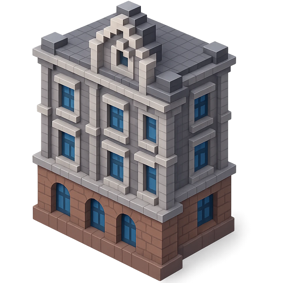 old Saint Petersburg building, classic architecture, ornate facade, gray and brown tones, isometric view emoji
