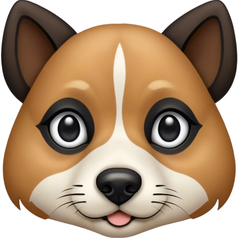 Dog face with black, white and tan with black on top, around eyes and down side of nose then tan eyebrows and white on the rest of the nose and a small triangular strip up between the eyes. Pointy black eyes. Shepard and husky like emoji