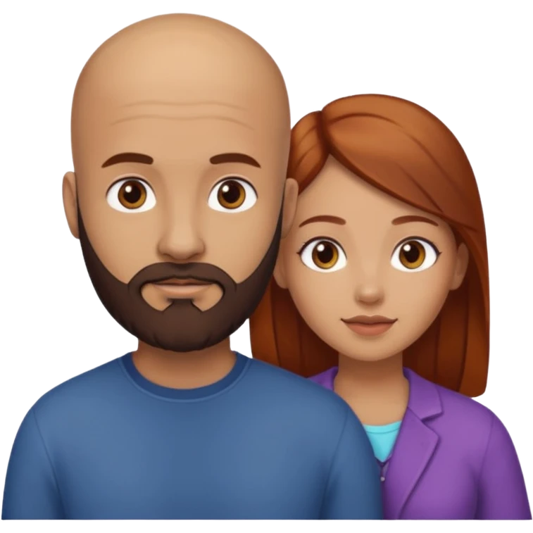 Couple. A bald man with dark brown beard and a girl with light skin. She is a redhead and has dark yellow brown auburn hair. Different skincolor. She has very light skin. emoji