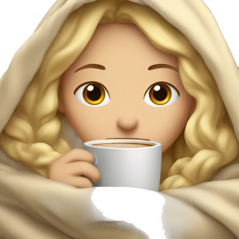 blonde girl inside a blanket sipping coffee eyes closed emoji