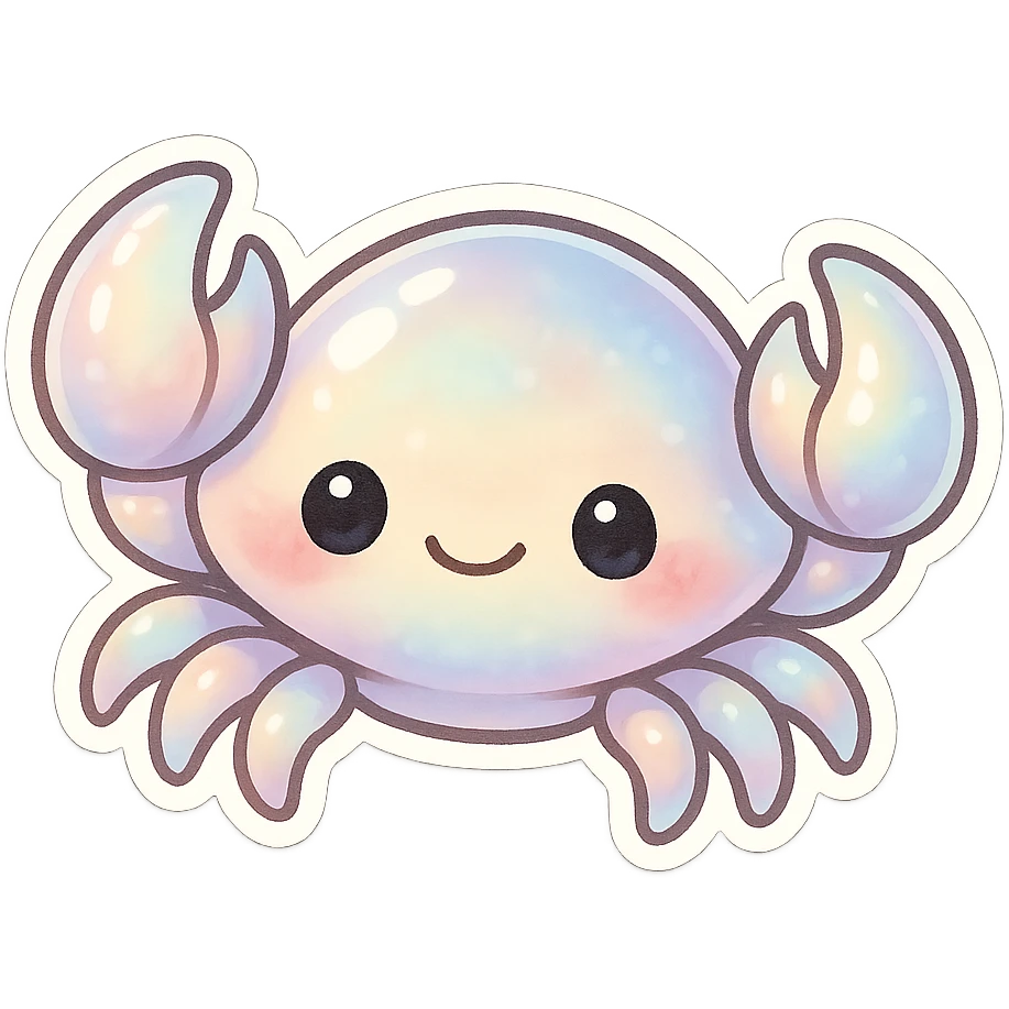 cute crab in pearl colours, soft iridescent shell, gentle expression, simple background emoji
