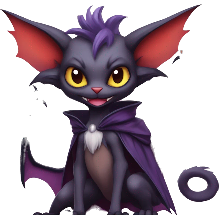  Anthro Kawaii Edgy Cool Vampiric Demonic Beautiful Noivern-Nargacuga-Litten with big Bat Ears full body emoji