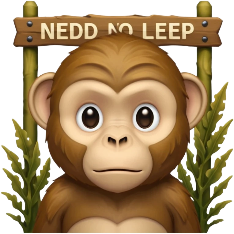 Sad Monkey sitting beside a 'ned kelp 🥺' sign, emoji