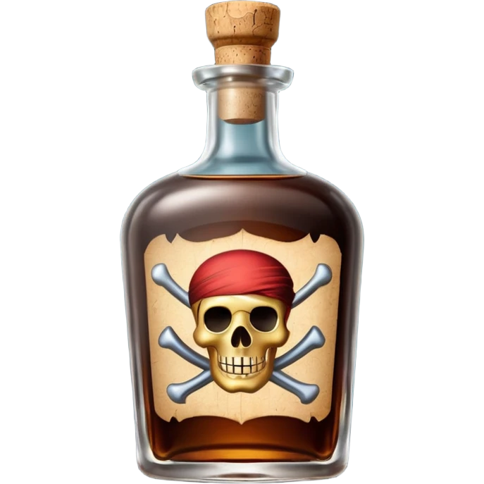 pirate rum bottle object icon, glass bottle, cork top, dark liquid inside, 3D cartoon, mobile game icon style, centered, clean background, no text, no watermark
 emoji