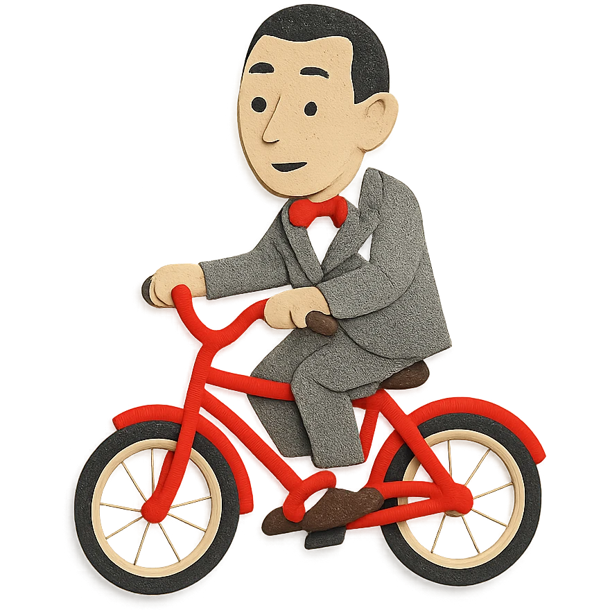 paper craft style Pee-wee Herman on a red bicycle emoji