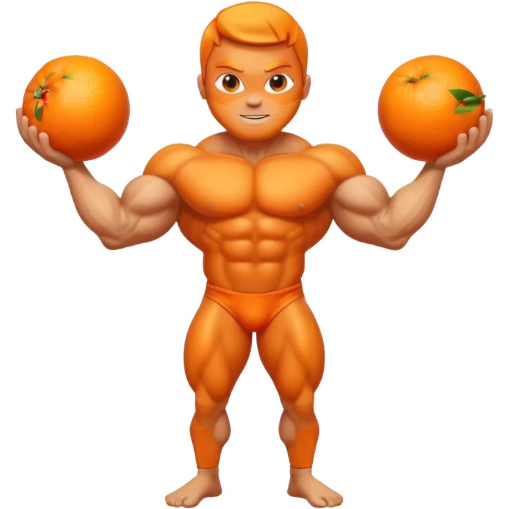 Fruit orange with a face and bodybuilder arms and leg emoji