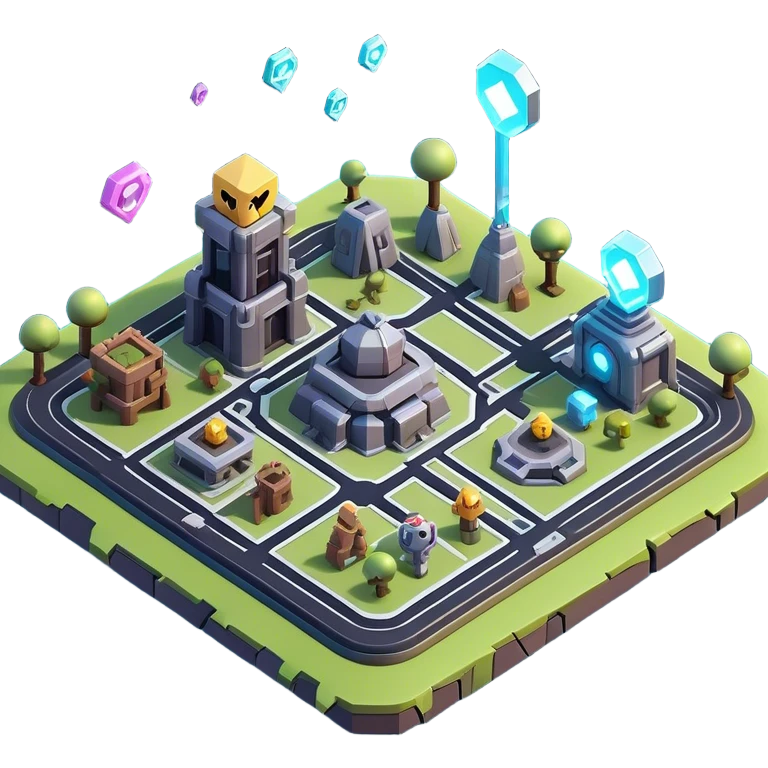Clash of Clans aesthetic: Cinematic Playful 3D Isometric Holographic Map Emoji, rendered in a 3D vector-style similar to standard emojis with minimal shading and bold, simplified shapes. A compact, distinct form with signature details, softly glowing with a futuristic sci-fi warfare charm. Simplified yet unmistakably iconic, highly detailed and consistent, glowing with a soft radiance and high shine. Stylized with a touch of high-tech brilliance and a soft glowing outline, capturing the essence of a beloved gaming relic with a friendly, playful manner! emoji