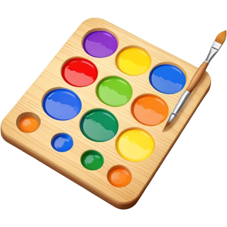 paint palette with bright colors and a brush, fun and inviting emoji