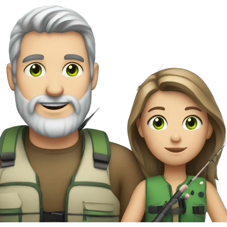 White with blue/green eyes dad with beard and daughter fishing emoji