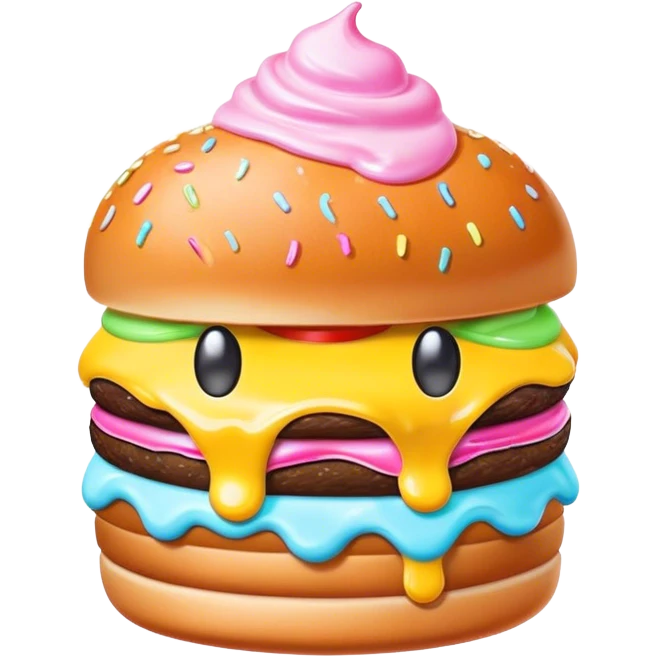 Melted neon kawaii pastel ice cream burger emoji