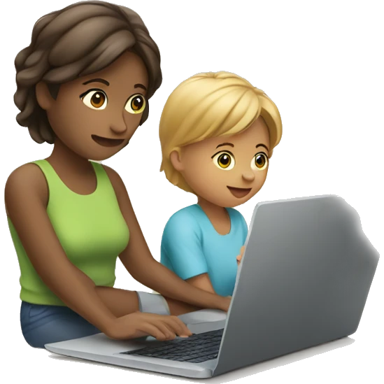 child with laptop and mom next to it emoji