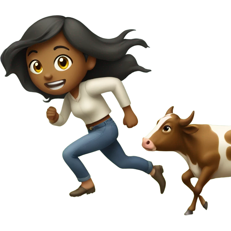 girl chasing cow emoji