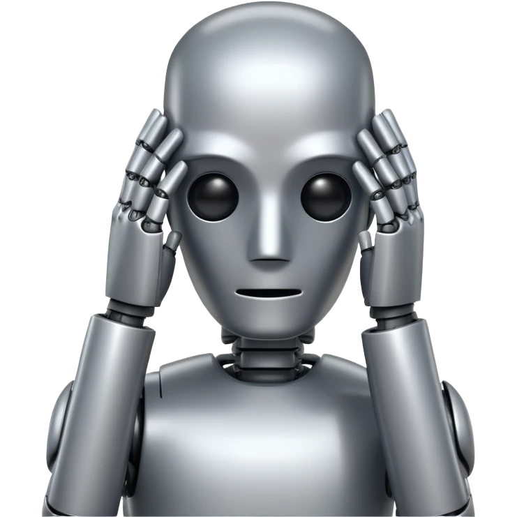robot embarrassed covering eyes with metallic hands emoji