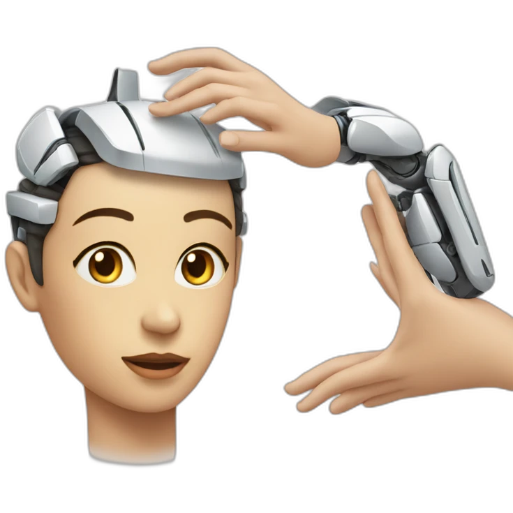Person getting head massage from robot hands emoji