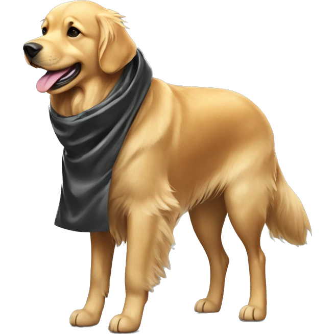 Golden retriever with a trash bag as a coat emoji