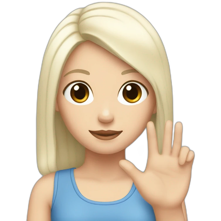 white girl with black hair make peace with onehand emoji
