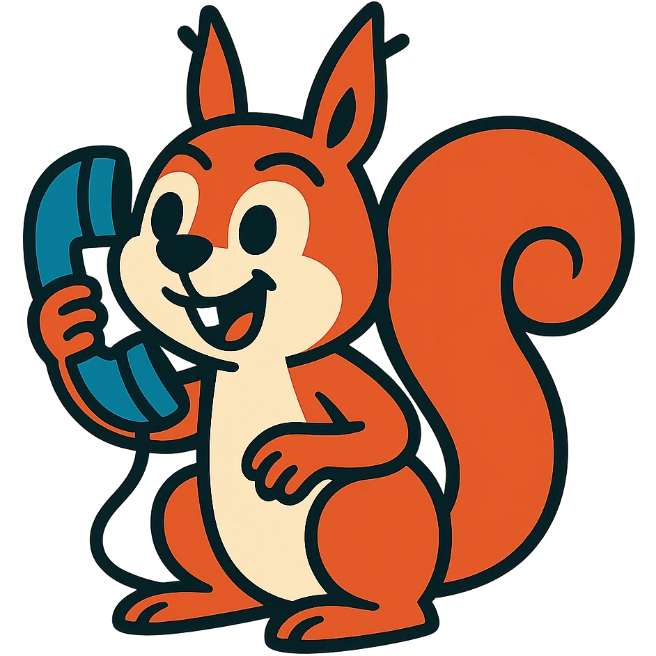 playful squirrel talking on a phone, cartoon style emoji