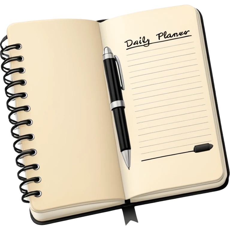 daily planner agenda cream leather with open page and pen emoji