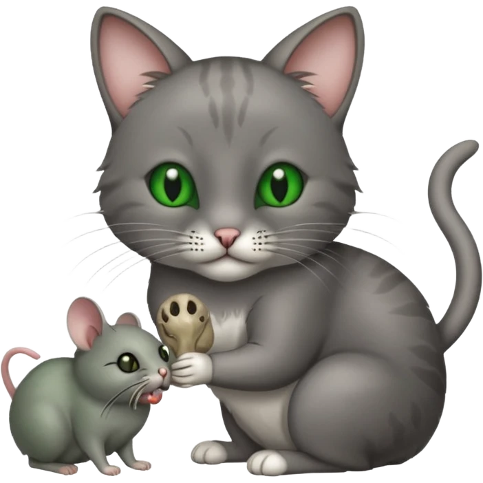 A cat holding a gray dead mouse in its mouth emoji