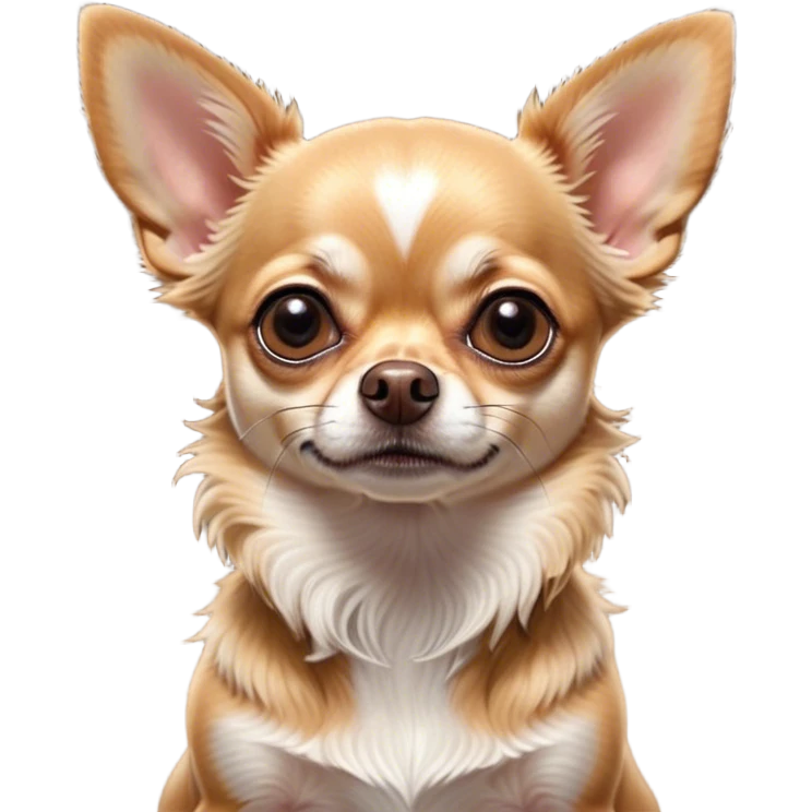 Cinematic Grumpy Fawn Short Haired Chihuahua Portrait Emoji, Head tilted slightly with a deeply unimpressed expression, thick fawn fur with a slight sheen, large, droopy dark eyes narrowed into an unamused glare, ears slightly drooping in exasperation, Simplified yet comically expressive features, highly detailed, glowing with a dry, sarcastic glow, high shine, effortlessly judgmental yet dignified, stylized with a touch of cynicism, bright but brooding, soft glowing outline, capturing the essence of an eternally unimpressed yet endearing pup, so lifelike it feels like it could sigh heavily at you in disdain at any moment! emoji