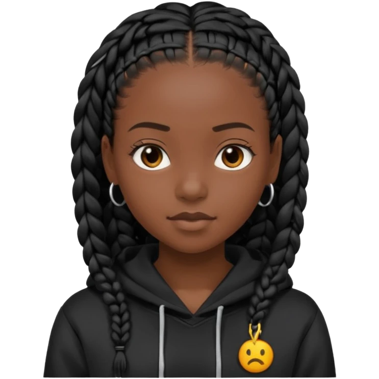 black girl with black single braids in a black hoodie emoji