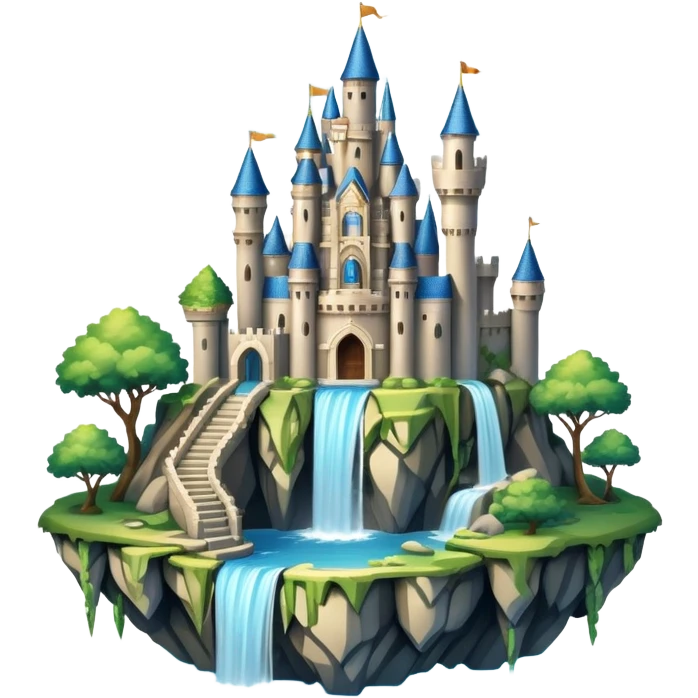 Fantasy castle on a floating island with waterfalls emoji