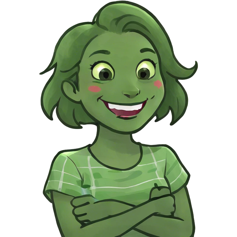 Arms crossed holding neck laughing girl emoji
