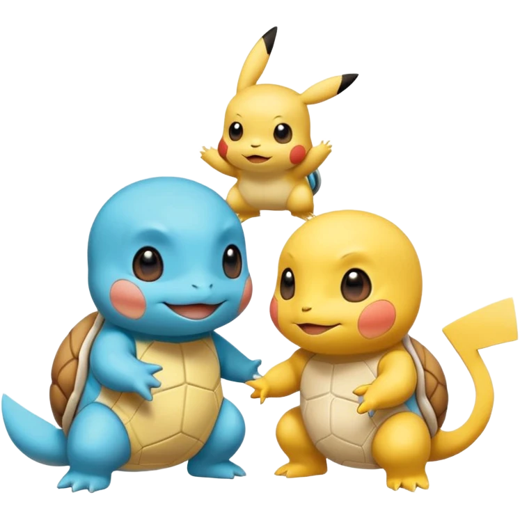  Pikachu has a light to share, but Squirtle has none. Pikachu sees this is unfair, so he shares the light with Squirtle. They smile and eat together. Show this as a cute Pokémon emoji scene about justice and fairness.

 emoji