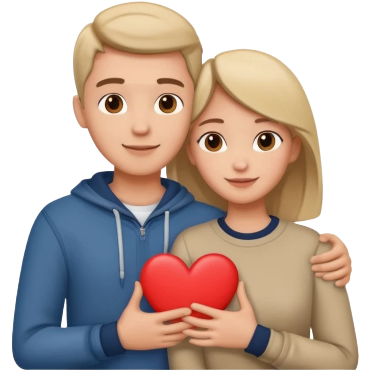 An in love couple with a heart above them, enjoy style emoji