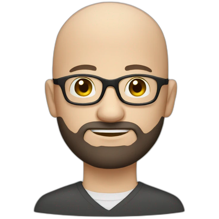 Pale Bald Bearded Man round glasses dark brown beard emoji