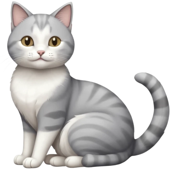 grey and white cat doing a big long stretch emoji