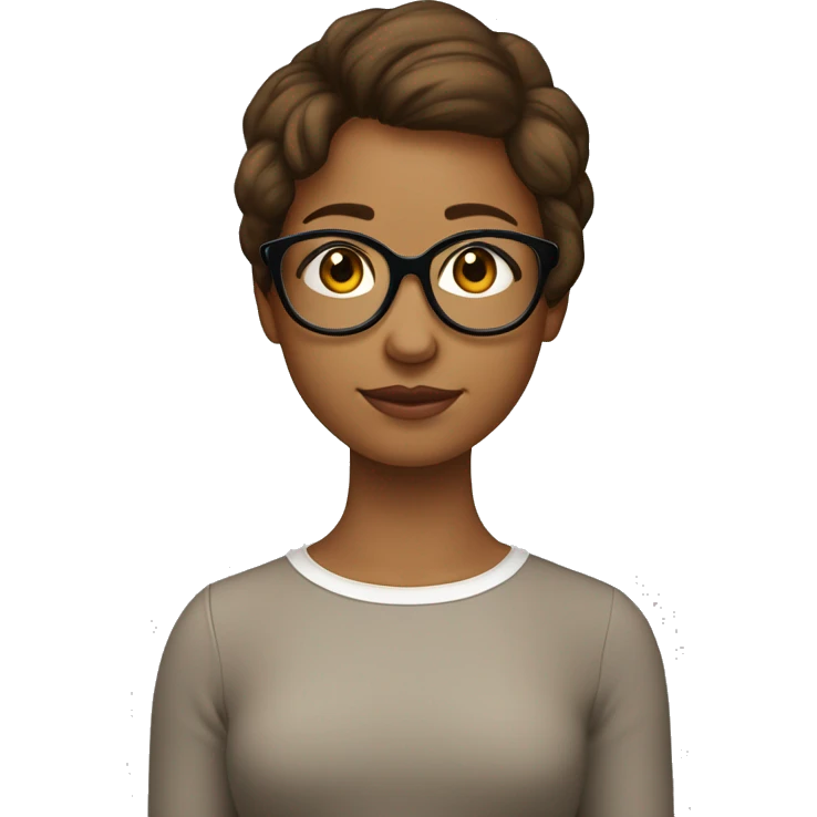 fille avec des cheveux bruns jusqu'au épaules, des lunettes rondes dorées, des yeux bruns et une peau blanche emoji