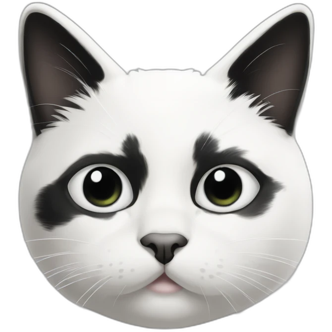 Black and white cat with black in forehead ears and outside of eyes, but white inside with black dots around mouth. White belly emoji