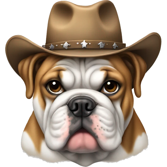 Sitting English bulldog wearing a cowboy hat emoji