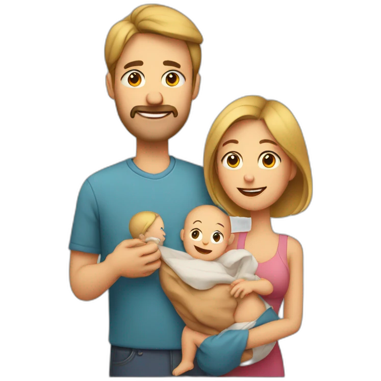 Middle age Dad,mom and little baby emoji